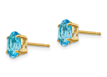 14K gold blue topaz oval earrings, alternate view
