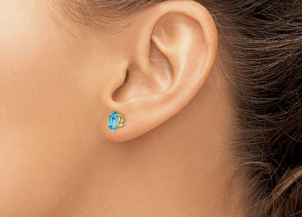 14K gold blue topaz oval earrings, another view