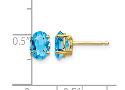 14K gold blue topaz oval earrings, further view