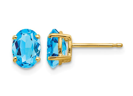 14K gold blue topaz oval earrings