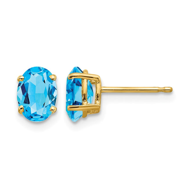 14k Oval Blue Topaz Earrings, 7 x 5mm