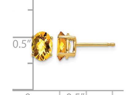 14K gold citrine oval earrings, further view