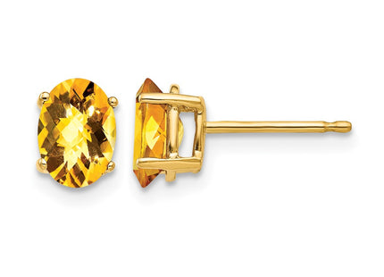 14K gold citrine oval earrings
