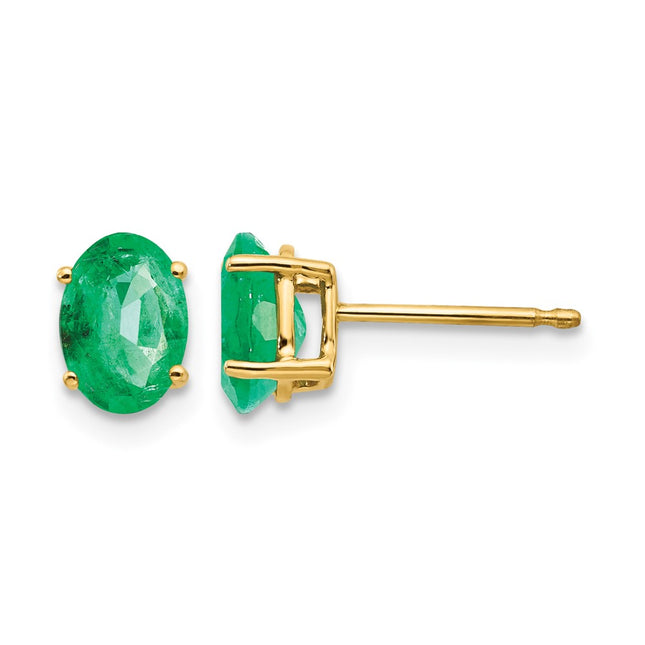 14k Emerald Post Earrings, 7 x 5mm