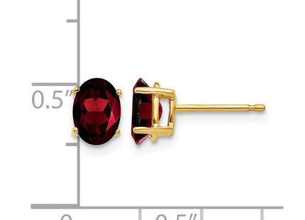 14K gold garnet oval earrings, further view