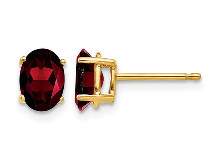 14K gold garnet oval earrings