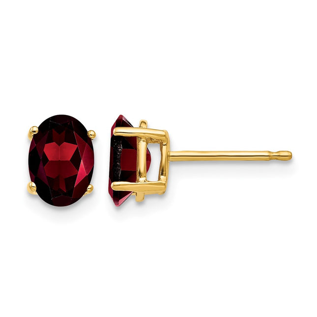 14k Oval Garnet Earrings, 7 x 5mm