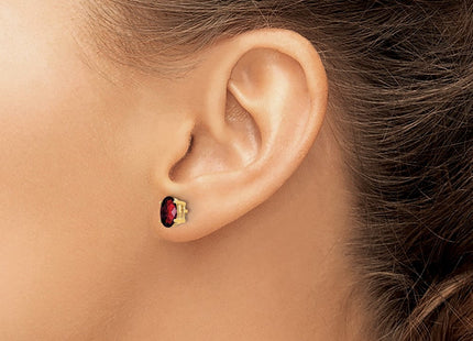 14k Oval Garnet Checker Earrings (Style XE87GC)