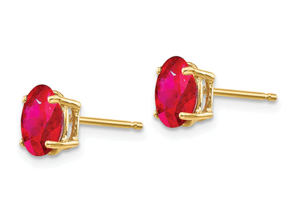 14k Ruby Post Earrings, 7 x 5mm