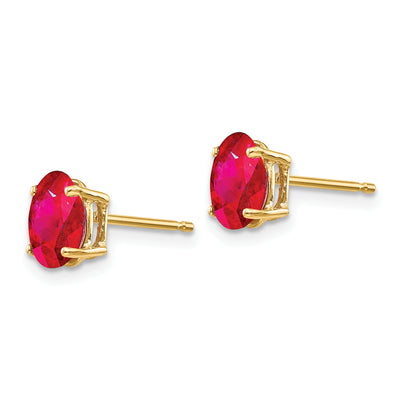 14K Ruby Post Earrings, 7 x 5mm