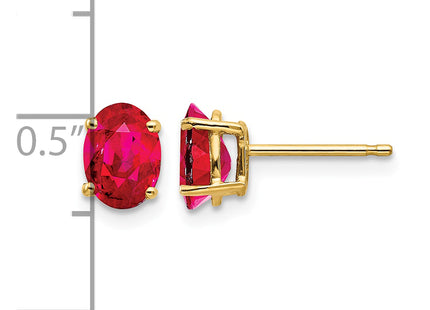 14k Ruby Post Earrings, 7 x 5mm