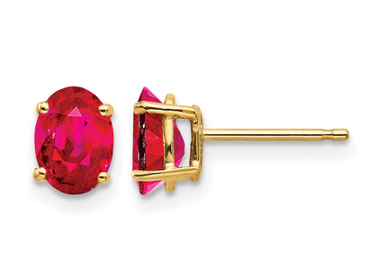 14k Ruby Post Earrings, 7 x 5mm
