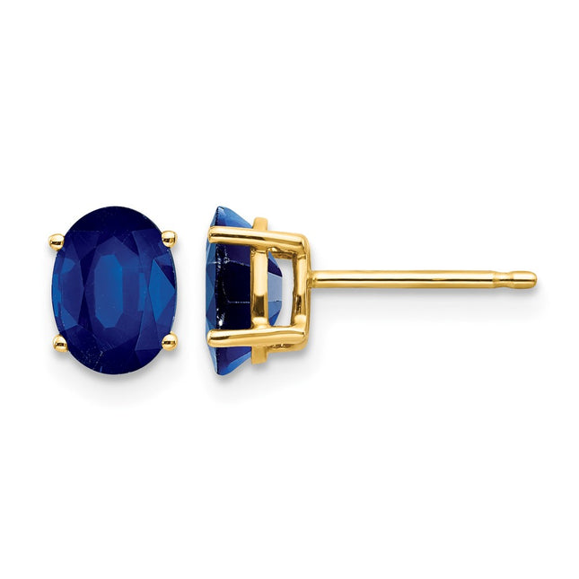 14k Sapphire Post Earrings, 7 x 5mm