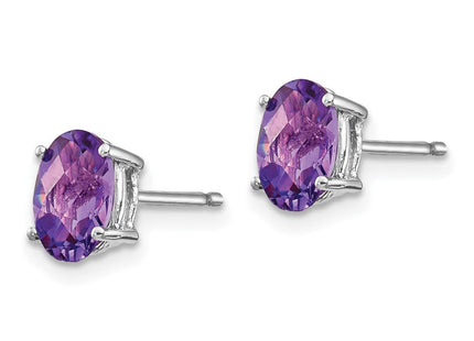 14k White Gold Oval Amethyst Checker Earrings (Style XE87WAC)