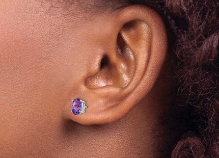 14k White Gold Oval Amethyst Checker Earrings (Style XE87WAC)