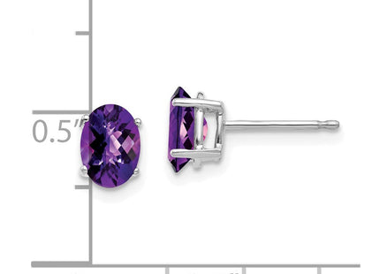 14k White Gold Oval Amethyst Checker Earrings (Style XE87WAC)