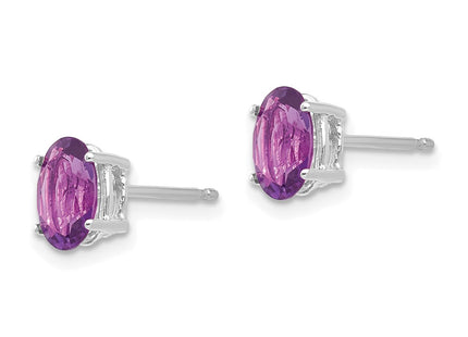 14K white gold amethyst oval earrings, alternate view