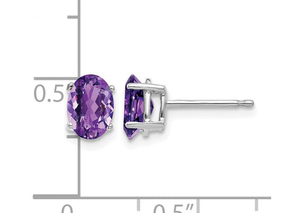 14K white gold amethyst oval earrings, further view