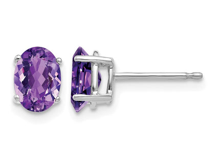 14K white gold amethyst oval earrings