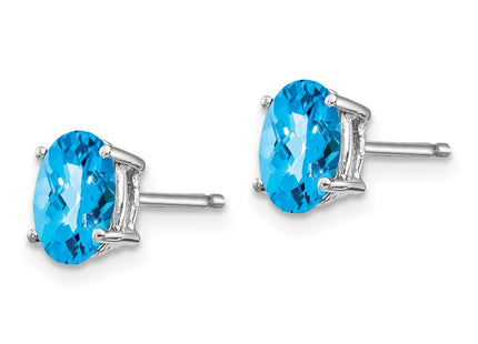 14K white gold blue topaz oval earrings, alternate view