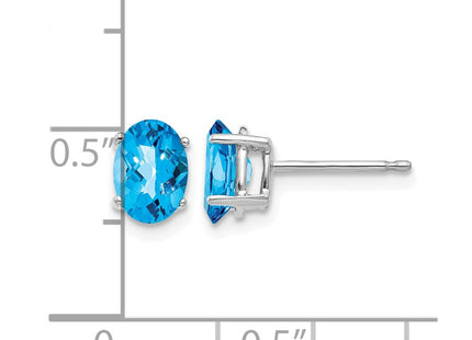 14K white gold blue topaz oval earrings, further view