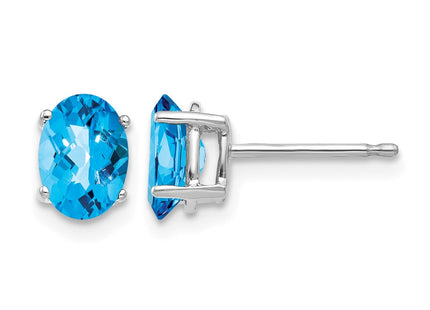 14K white gold blue topaz oval earrings