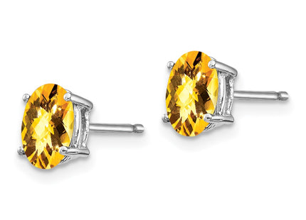 14K white gold citrine oval earrings, alternate view