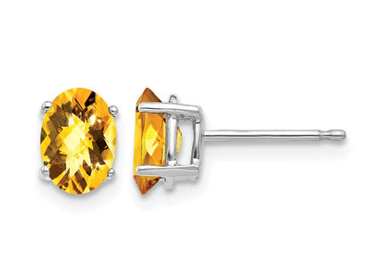 14K white gold citrine oval earrings