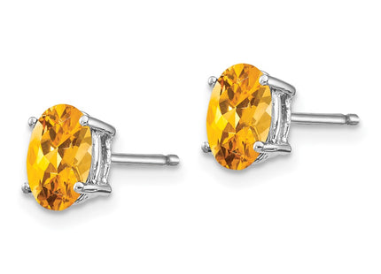 14K white gold citrine oval earrings, alternate view