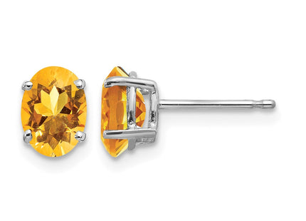 14K white gold citrine oval earrings