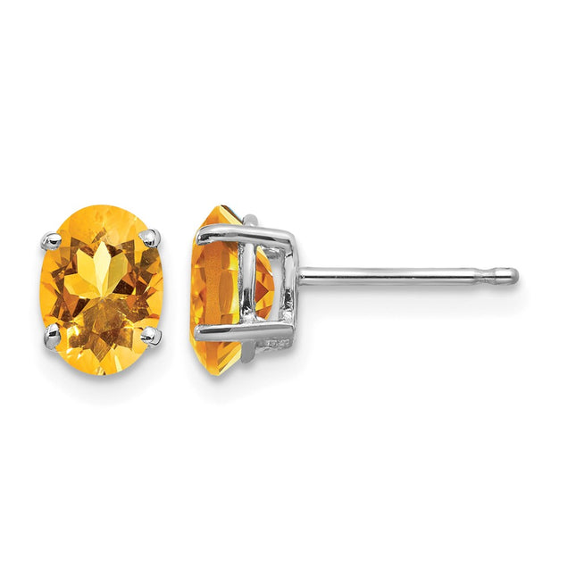 14k White Gold Oval Citrine Earrings, 7 x 5mm