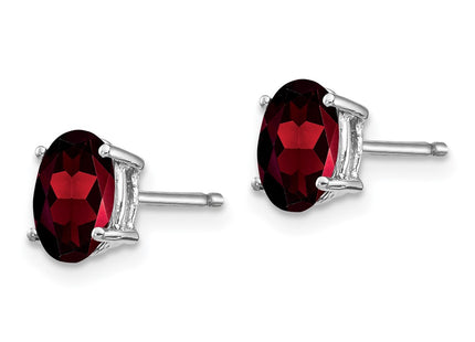 14K white gold garnet oval earrings, alternate view
