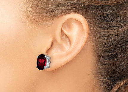14K white gold garnet oval earrings, another view