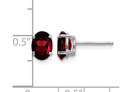 14K white gold garnet oval earrings, further view