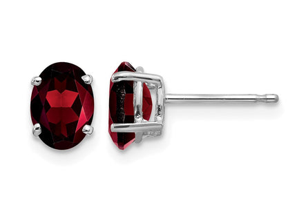 14K white gold garnet oval earrings