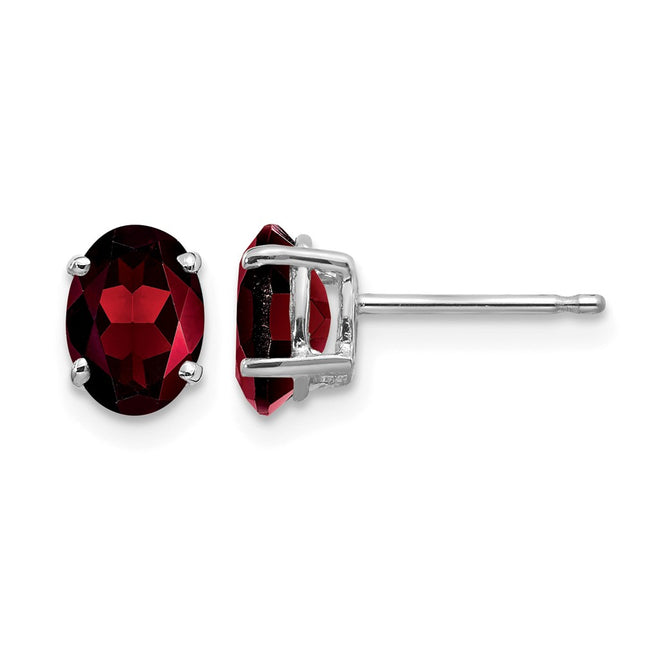 14k White Gold Oval Garnet Earrings, 7 x 5mm