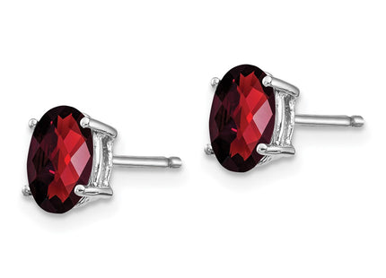 14K white gold garnet oval earrings, alternate view