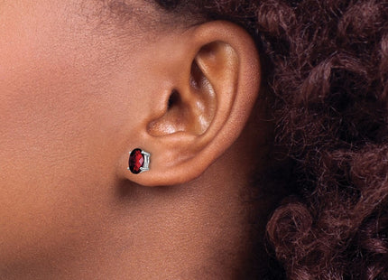 14K white gold garnet oval earrings, another view