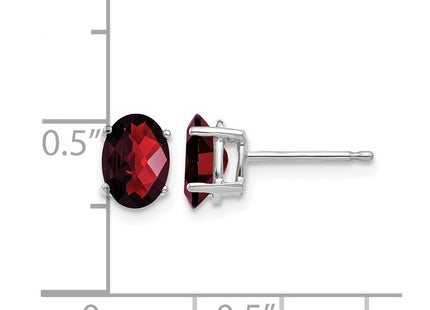 14K white gold garnet oval earrings, further view
