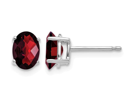 14K white gold garnet oval earrings