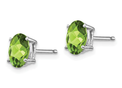 14K white gold peridot oval earrings, alternate view