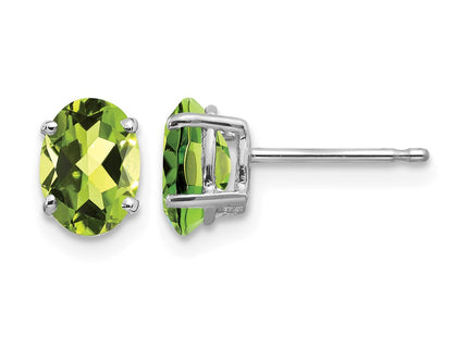 14K white gold peridot oval earrings