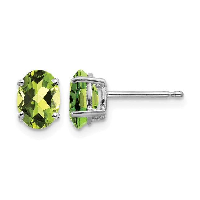 14k White Gold Oval Peridot Earrings, 7 x 5mm