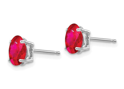 14K white gold ruby earrings, alternate view