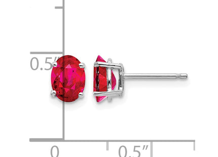 14K white gold ruby earrings, further view