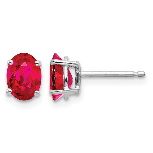 14k White Gold Ruby Earrings, 7 x 5mm