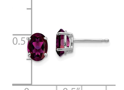 14k White Gold Rhodolite Garnet Oval Stud Earrings (Style XE87WRG)