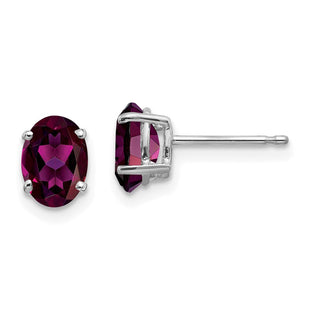 14k White Gold Rhodolite Garnet Oval Stud Earrings (Style XE87WRG)