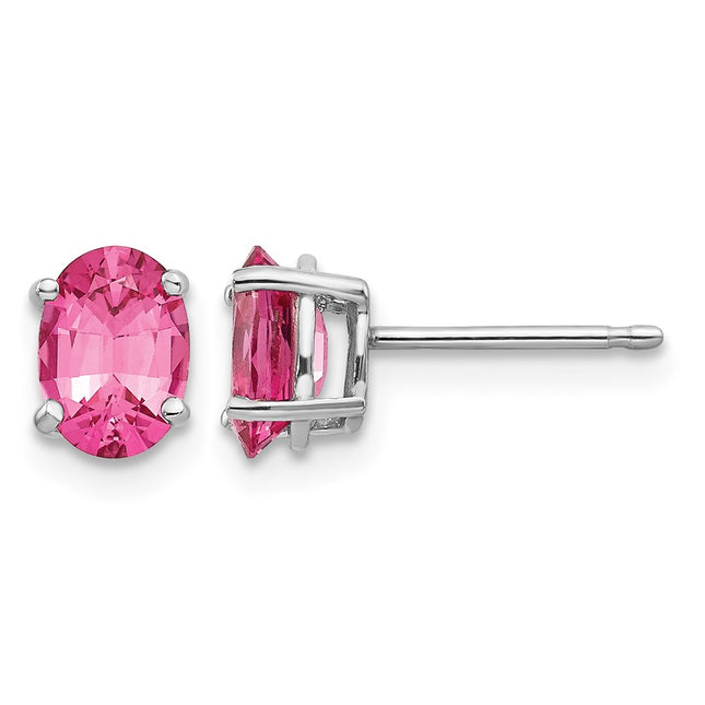 14k White Gold Pink Spinel Earrings, 7 x 5mm