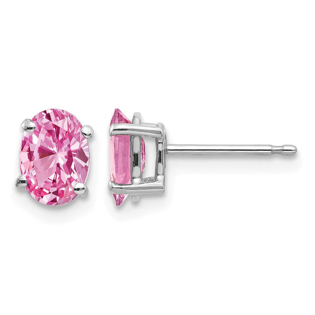 14k White Gold Pink Sapphire Earrings, 7 x 5mm